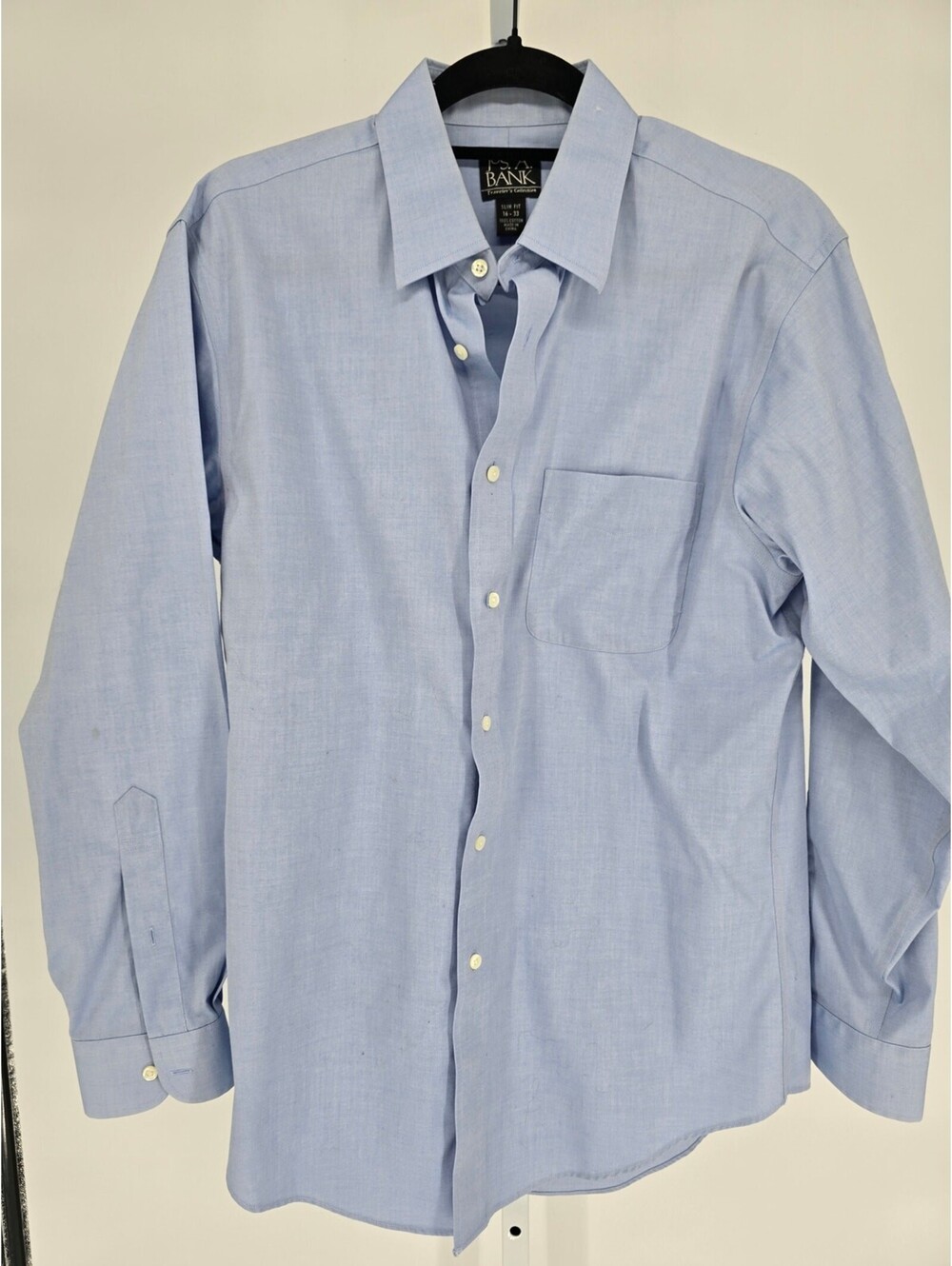 Jos A Bank Traveler Collection Mens 16-33 Long Sleeve Dress Shirt Light Blue